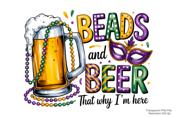 Celebrate with Mardi Gras Beads and Beer PNG Art