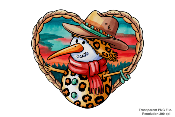 Country Snowman Winter Transfer PNG for DIY Projects