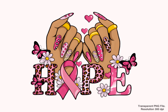 Elevate Your Designs with Hope Breast Cancer Nails PNG