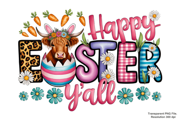 Elevate Your Spring Designs with the Happy Easter Y all Cow PNG
