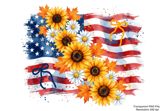 Flower Brushstroke America Flag PNG for Creators